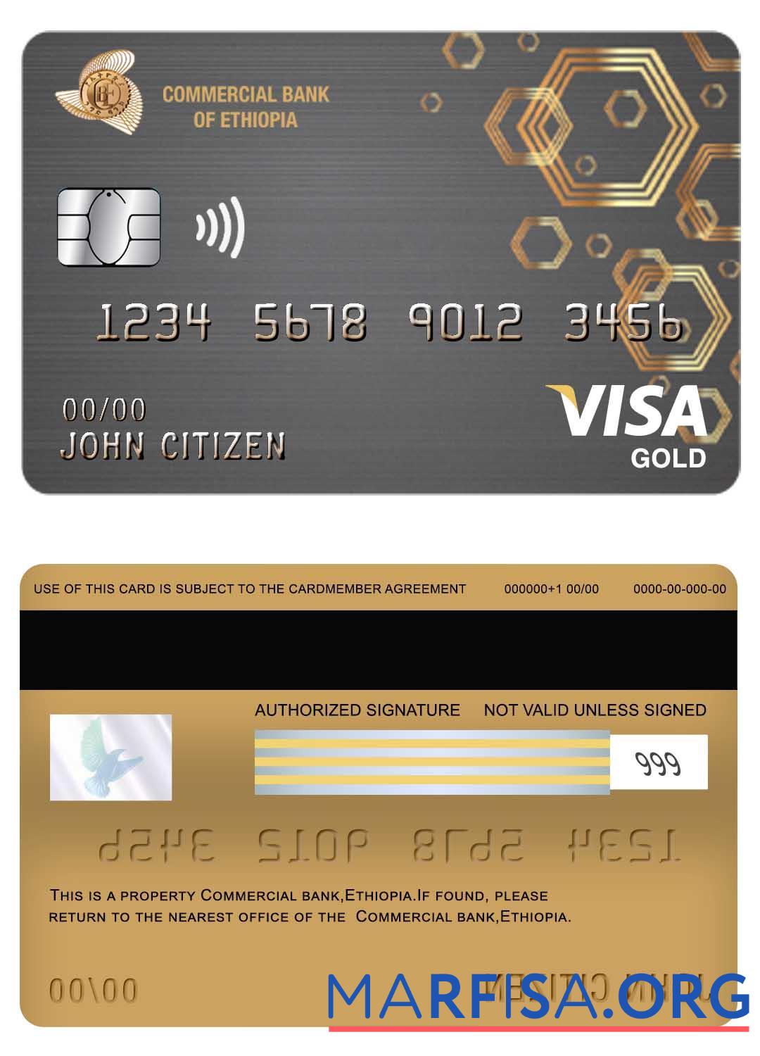 Realistic Ethiopia Commercial bank visa gold card real example